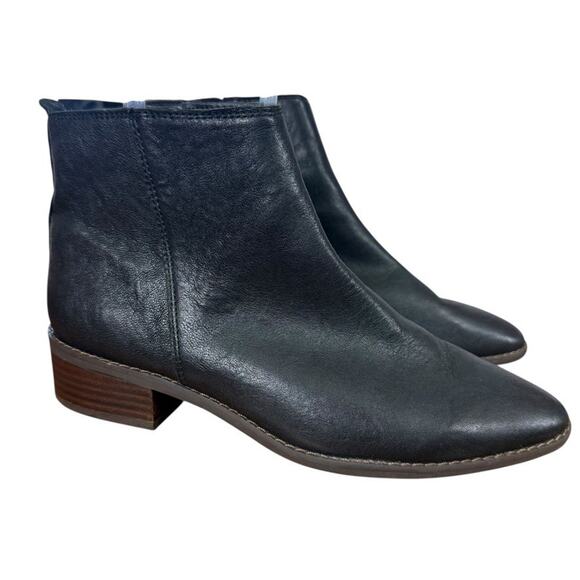 Lucky Brand Lenree Women Black Leather Ankle Boots Booties Chunky Heel Shoes 7.5 - Picture 1 of 16